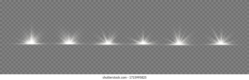 Transparent shining sun, bright flash. White glowing light explodes on a transparent background. To center a bright flash. Sparkling magical dust particles. Bright Star. Vector sparkles.