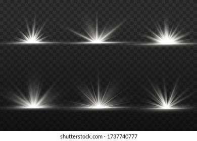 Transparent shining sun, bright flash. White glowing light explodes on a transparent background. To center a bright flash. Sparkling magical dust particles. Bright Star. Vector sparkles.