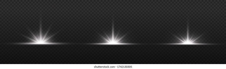 Transparent shining sun, bright flash. White glowing light explodes on a transparent background. To center a bright flash. Sparkling magical dust particles. Bright Star. Vector sparkles.