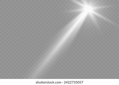 Sol brillante transparente, brillante. El vector brilla. Luz blanca brillante sobre un fondo transparente.