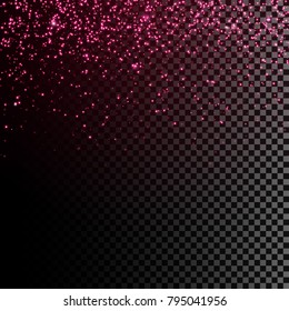 Transparent shiny festive vector abstract background with pink red glitter shining lights effect 