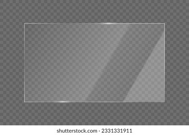 Transparent shiny glass plate. Screen reflection vector illustration on a transparent background