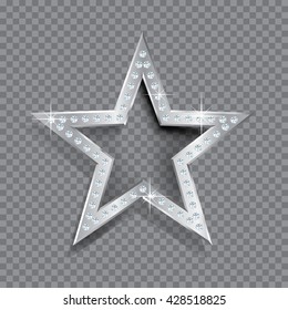 transparent silver star with diamonds, vector template for cosmetics, show business or something else

