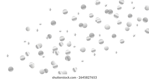 Transparent Silver Streamer and Sparkle Confetti Design for Festive Web Banners and Posters. Refined Falling Silver Glitter and Streamer Pattern for High-End Invitations and Celebration Cards