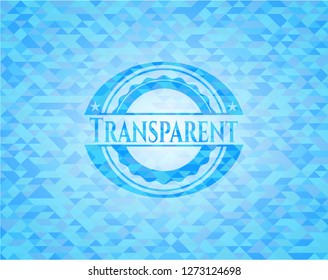 Transparent sky blue emblem. Mosaic background