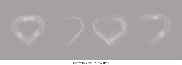 Transparent smoke hearts on dark background, ethereal design with soft flowing shapes, perfect for romantic, abstract, or mystical concepts.