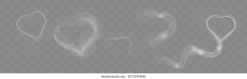 	
Transparent smoke hearts on dark background, ethereal design with soft flowing shapes, perfect for romantic, abstract, or mystical concepts.