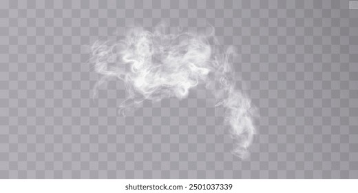 Transparent smoke PNG isolated on transparent background. Steam effect, special effect. Vector texture of steam, fog, cloud, smoke