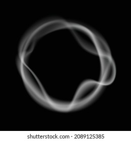 Transparent Smoke Ring On A Black Background, Vector Illustration Of A Smoke Circle