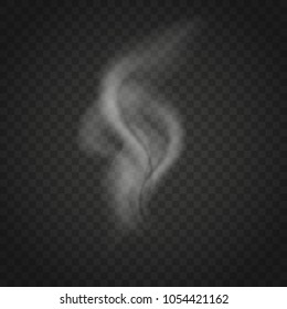 Transparent smoke or steam waves isolated on dark background. Trickles of cigarettes smoke vector.