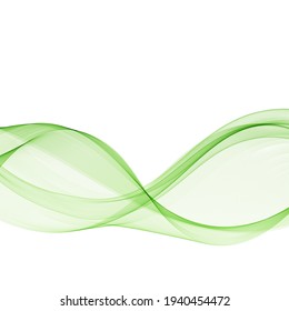 Transparent smooth green horizontal lines wave design on white background