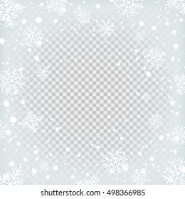 Transparent snow background template. Vector illustration.