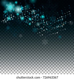 Transparent snow flake pattern. Vector falling Christmas snow isolated on transparent background. 