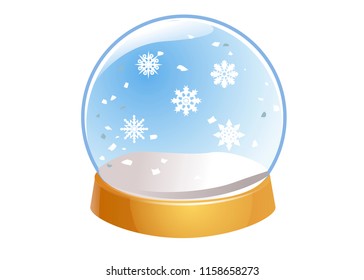 Transparent Snow Globe. Empty glass sphere with snowflakes. Crystal ball isolated on white background