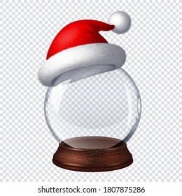 Transparent snow globe with Santa hat on checkered background. RGB. Global colors