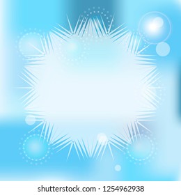 Transparent snowflake on a blue sparkling background. Place for text.