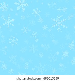 Transparent snowflakes seamless pattern on turquoise Christmas background.