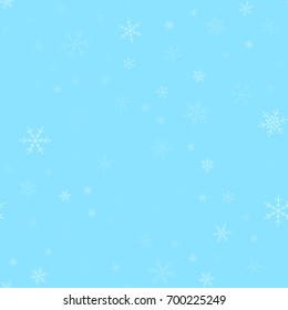 Transparent snowflakes seamless pattern on turquoise Christmas background.
