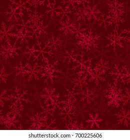 Transparent snowflakes seamless pattern on wine red Christmas background.