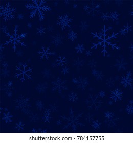 Transparent snowflakes seamless pattern on dark blue Christmas background.