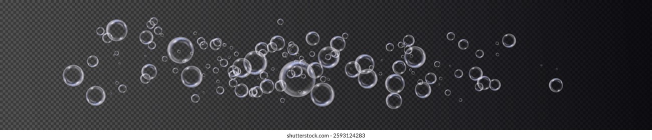 Transparent soap bubble with glossy surface, floating in the air with light reflection. Delicate round sphere with crystal clear liquid drop effect. Shiny water element, clean and bright, flying softl
