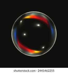 Fondo negro aislado de burbuja de jabón transparente. Burbuja de aire degradado 3D con arco iris holográfico. Ilustración vectorial puede utilizar diseño web. EPS 10