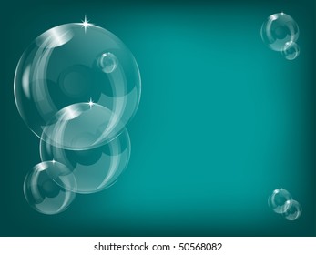 Transparent soap bubbles background vector illustration with a series of bubbles on a teal background saved in EPS10 format