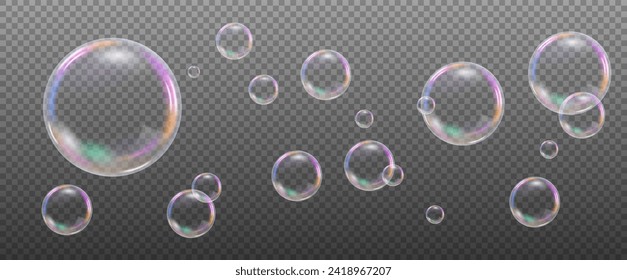 Transparent Soap Bubbles Flying, Ready For PNG, Widescreen Vector Illustration