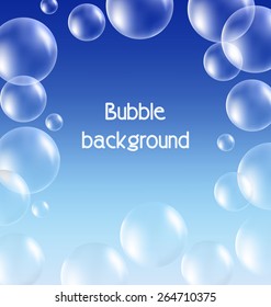 Transparent soap bubbles like frame on blue background