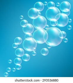 Transparent Soap Bubbles like Frame on Blue Background