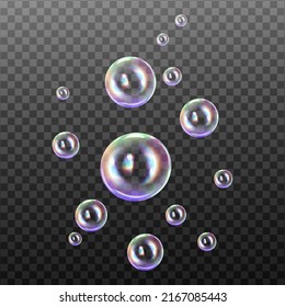 Burbujas de jabón transparentes en el fondo a cuadros.Bolas de color realista.Textura vectorial.