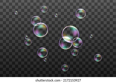 Transparent soap bubbles on checkered background.Reaistic colored balls.Vector texture.