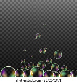 Transparente Seifenblasen auf kariertem Hintergrund.Reaistische bunte Bälle.Vektorstruktur.