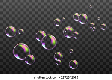 Burbujas de jabón transparentes en el fondo a cuadros.Bolas de color realista.Textura vectorial.