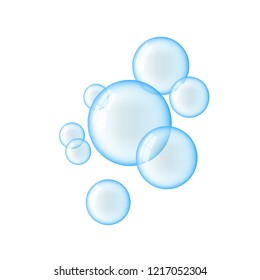 Transparent soap bubbles on white background realistic vector