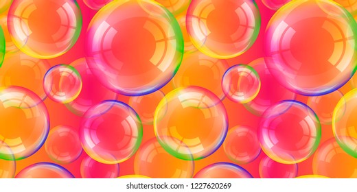 transparent soap bubbles with rainbow reflection set isolated design elements.