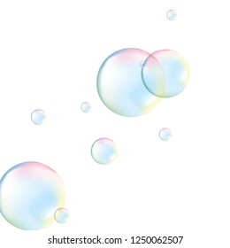 Transparent soap bubbles. Realistic soap bubbles. Rainbow reflection soap bubbles. Isolated vector illustration