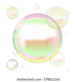 Transparent Soap Bubbles with Reflection on Light Background.Web Design Element Vector illustration