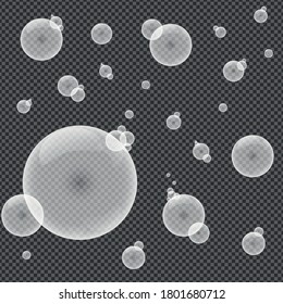 Transparent soap bubbles with reflections.