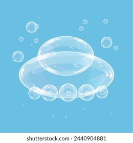 Transparent soap bubbles in the shape of children's toys. Vector illustration.