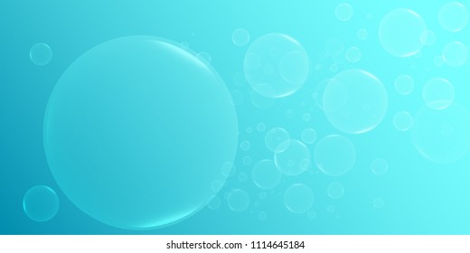 Transparent soap or water bubbles on a blue background. Vector illustration