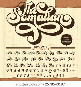 Transparent The Somalian script Retro Groovy Vintage Display bold Font alphabet