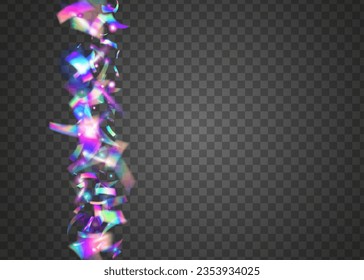Transparent Sparkles. Modern Art. Party Element. Birthday Glare. Glamour Foil. Pink Disco Glitter. Metal Prismatic Illustration. Iridescent Background. Violet Transparent Sparkles