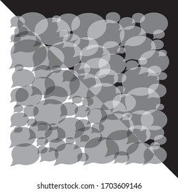 Transparent speak bubbles on black and white background as a symbol of communication.