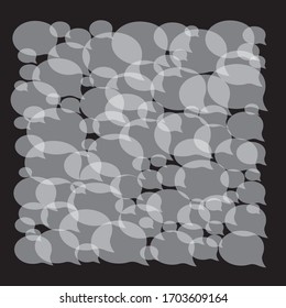 Transparent speak bubbles on black background as a symbol of communication.