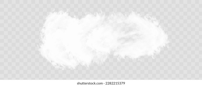 A transparent special effect is highlighted by fog or smoke. White cloud vector, snow storm. Glitter of stars through a snowy haze on a transparent background.