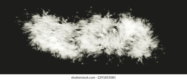 La niebla o el humo resaltan un efecto especial transparente. Vector de nube blanca, tormenta de nieve. Glitter en la niebla de nieve en un fondo oscuro