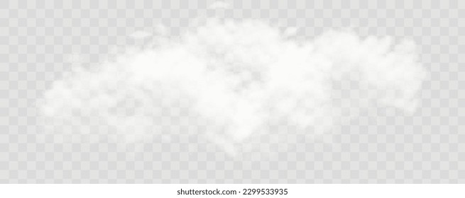 La niebla o el humo resaltan un efecto especial transparente. Vector de nube blanca, tormenta de nieve. Glitter en la niebla de nieve en un fondo oscuro