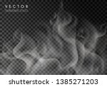 Transparent special effect of hot steam or smoke. Vector gas, fog isolated on dark background. Realistic wavy elements