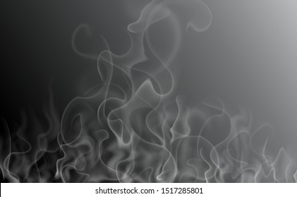 Transparent Special Effect Of Hot Steam For Cafe Menu Food, Meal, Tea, Coffee, Bbq And Steak. Vector Gas, Smoke, Fog, Fume Isolated On Dark Background. Realistic Wavy Elements Web, Print, Hookah Promo